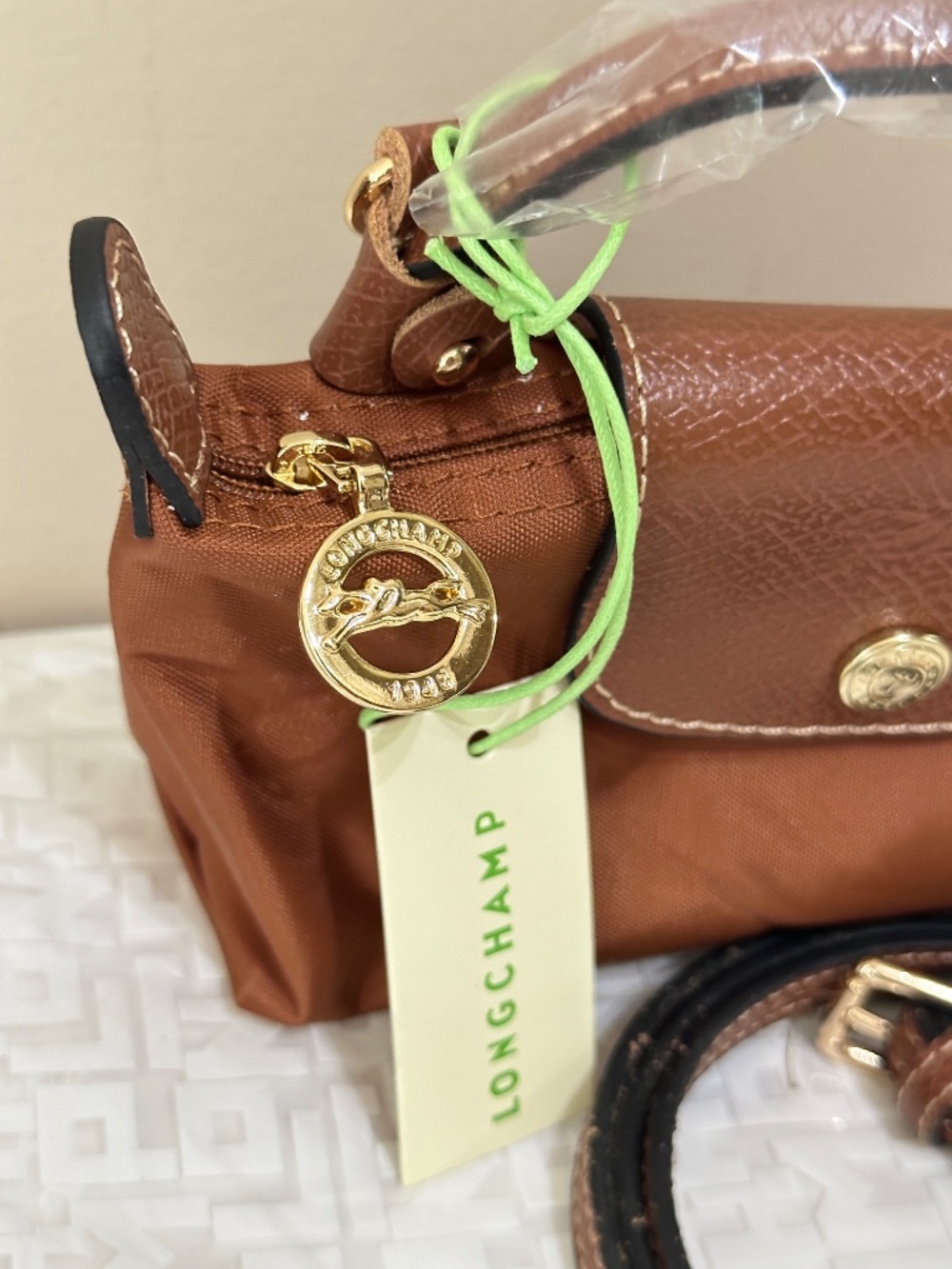 NWT Longchamp le pliage Brown Mini Micro Crossbody Hand Bag - Picture 4 of 7